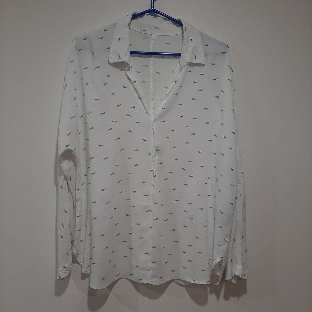 Fox motif boutique button up blouse made in Montreal